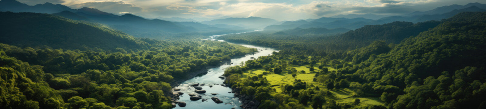 An aerial view unveils the awe-inspiring Amazon Rainforest, a vast emerald tapestry that stretches beyond the horizon.