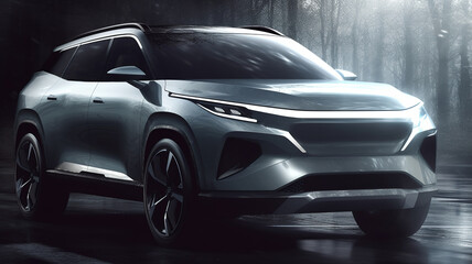 A chinese EV SUV sketch render, features clean front facial and silver body color ,generative ai - obrazy, fototapety, plakaty