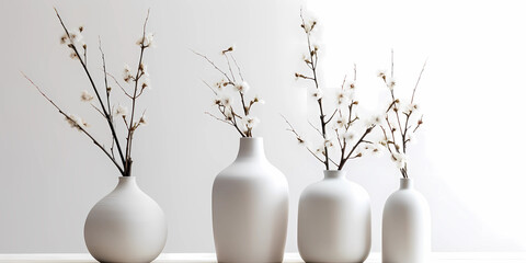 Elegant Home Interior Floral Decor with White Gypsophila. Beautiful Gypsophila Flower Vase on White Wall