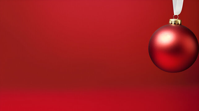 red Christmas background with a large jingle bell and copy space, 