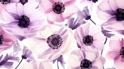 Sophisticated Anemones Watercolor Seamless Pattern, Background Image, Hd