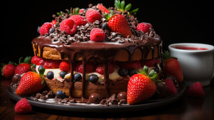 Strawberry Chocolate Chip Cake  Professional , Background Image, Hd