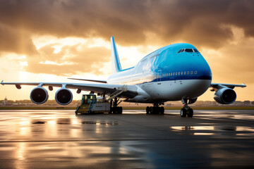 Fototapeta na wymiar cargo airplane at the airport at sunset