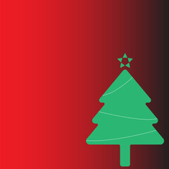 Happy New Year background. Green Christmas tree with star on red gradient background. Xmas background vector illustration