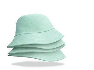 stacked green bucket hats Isolated on a white background