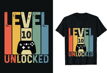 Level 10 Unlocked. gaming typography t-shirt design graphic template
