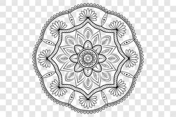 Mandala with flowers. Ethnic pattern element isolated on transparent background