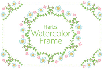 アロマに使われるハーブ・植物のイラスト・フレーム。水彩風ベクター素材