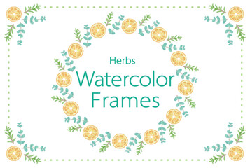 アロマに使われるハーブ・植物のイラスト・フレーム。水彩風ベクター素材