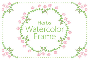 アロマに使われるハーブ・植物のイラスト・フレーム。水彩風ベクター素材