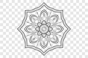 Mandala with flowers. Ethnic contour element isolated on transparent background