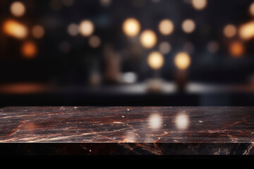 modern dark marble table on blurred kitchen bench background