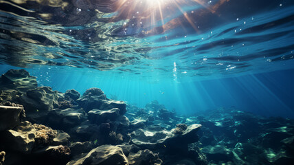 Fototapeta na wymiar Sea or ocean underwater deep nature background, generative ai