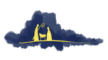 Drawing, Bible Merry christmas scene of holy family.