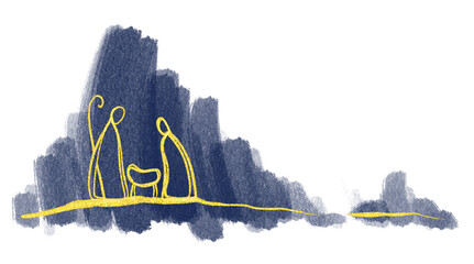 Drawing, Bible Merry christmas scene of holy family.