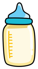 Baby Milk in Bottle, Cute Baby Items and Toy Accessories Vector Illustration, Cute Baby Equipment, Accessories, and Toy Item