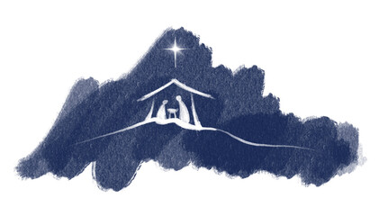 Drawing, Bible Merry christmas scene of holy family.