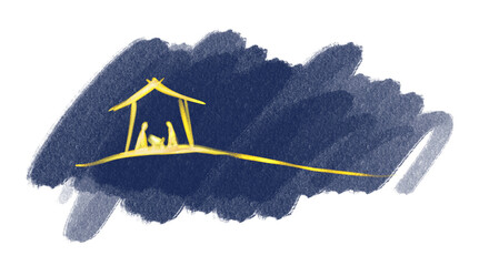 Drawing, Bible Merry christmas scene of holy family.
