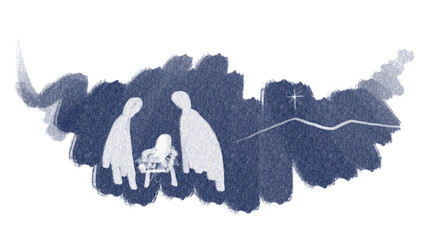 Drawing, Bible Merry christmas scene of holy family.