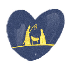 Drawing, Bible Merry christmas scene of holy family.