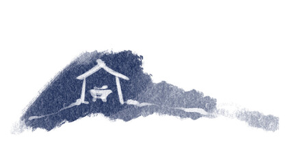 Drawing, Bible Merry christmas scene of holy family.