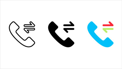 Incoming or outgoing call symbol. Phone call with two arrows sign. Appearance forwarding. Vector phone icon set. vector illustration on white background