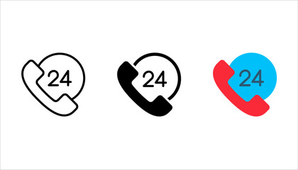 24 hours phone support illustration. Hotline customer service concept. Call center icon set. vector illustration on white background