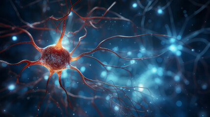 Generative AI image of a close-up of a single neuron with its synapses reaction