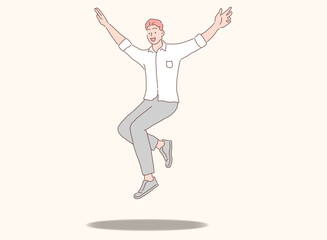 Fototapeta na wymiar illustration of a man jumping smiling as a sign of success