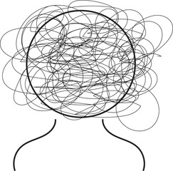 Messy and depression lines icon. Attention disorder vector illustration of humans head silhouette with messy lines of thinks. Mental disorder icon. 