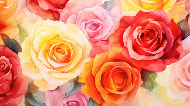 Vibrant Roses Watercolor Seamless Pattern Romantic, Background Image, Hd