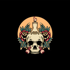 Scary Skull And Candle Retro Illustration