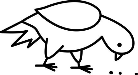 Pigeon pecking seeds. Black and white city bird vector illustration. Cute character line icon or coloring page. French symbol picture.