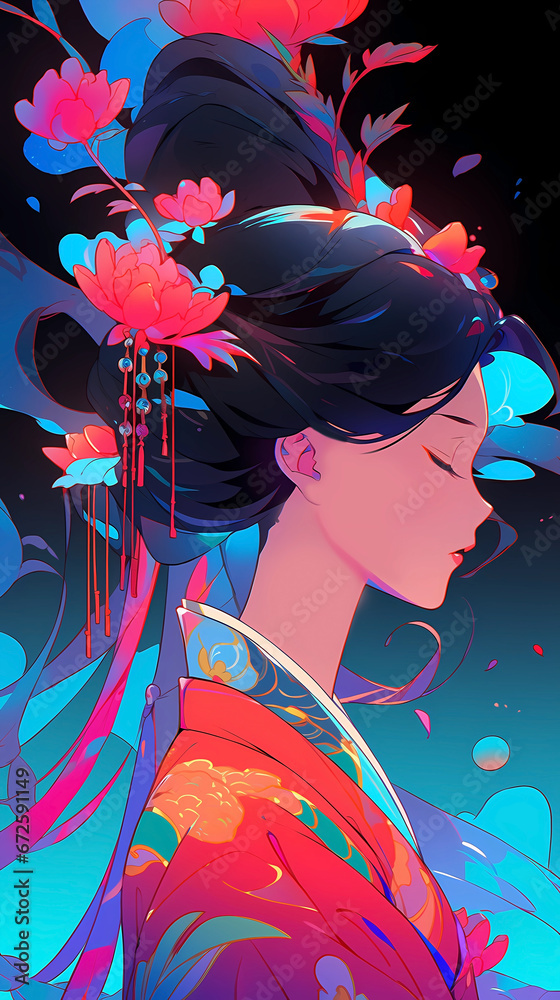 Wall mural Beautiful anime illustration of beautiful Chinese costume girl
