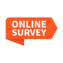 Online Survey In Orange Right Rectangle Ribbon Shape For Survey
