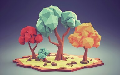 3d render pastel digital asset  low-poly trees enviroment ai generative 