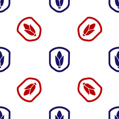 Blue and red Shield corn icon isolated seamless pattern on white background. Security, safety, protection, privacy concept. Vector