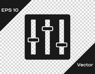 Black Sound mixer controller icon isolated on transparent background. Dj equipment slider buttons. Mixing console. Vector