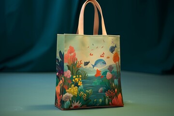 Eco-friendly bag with sticker. Generative AI