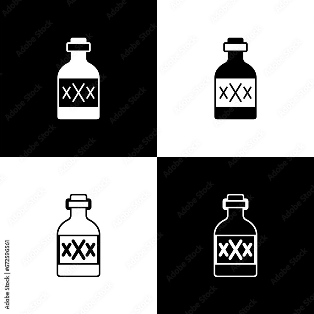 Wall mural set tequila bottle icon isolated on black and white background. mexican alcohol drink. vector