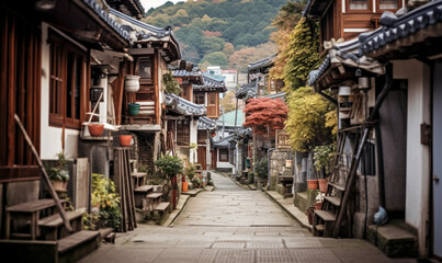 beautiful narrow street in japan old town - obrazy, fototapety, plakaty