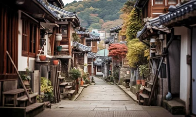 Schilderijen op glas beautiful narrow street in japan old town © AB Design