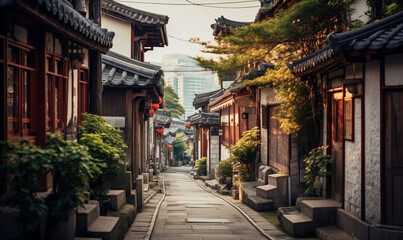 Fototapeta na wymiar beautiful korea temple streets village 
