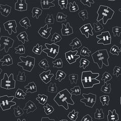 Grey Life jacket icon isolated seamless pattern on black background. Life vest icon. Extreme sport. Sport equipment. Vector