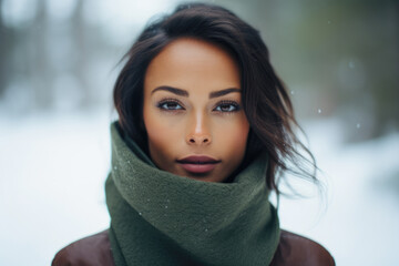 Woman alone in the forest in a winter scene