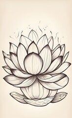 Lotus flower outline hnd drawn style. Asian national symbol plant. Vintage sketch design, Generative AI