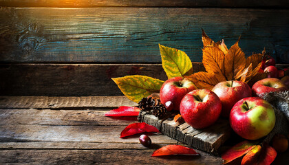 Fruity Autumn Background on a wooden table