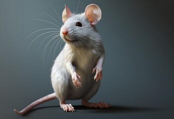 White rat on a gray background. 3D illustration. Studio.