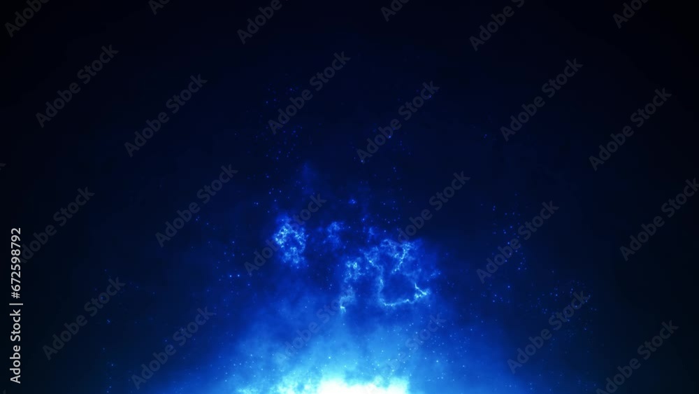 Sticker abstract 4k seamless loop background with glowing blue energy lights and sparkling flying particles