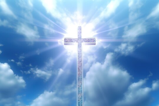 Christian cross in sunlight on the background of the sky